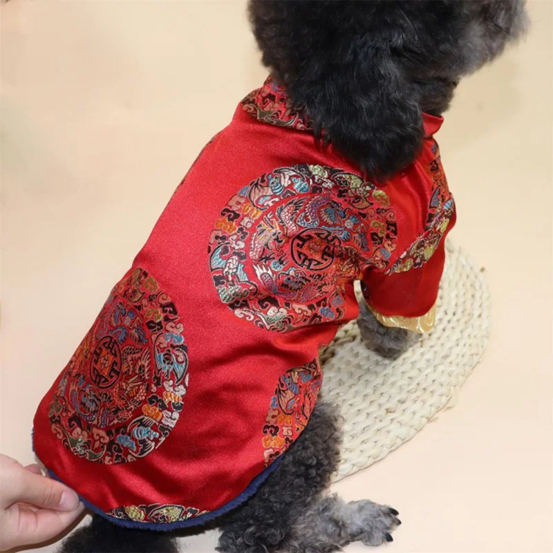 

Autumn Winter Dog Clothes Puppy Silk Tang Outfit Clothing New Year Pet Dog Coat Chinese Style Pet Clothes For Dogs