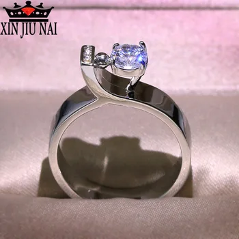 

Silver 925 ring creative unique ladies geometric ring white minimalist crystal zircon wedding engagement ring women jewelry gift