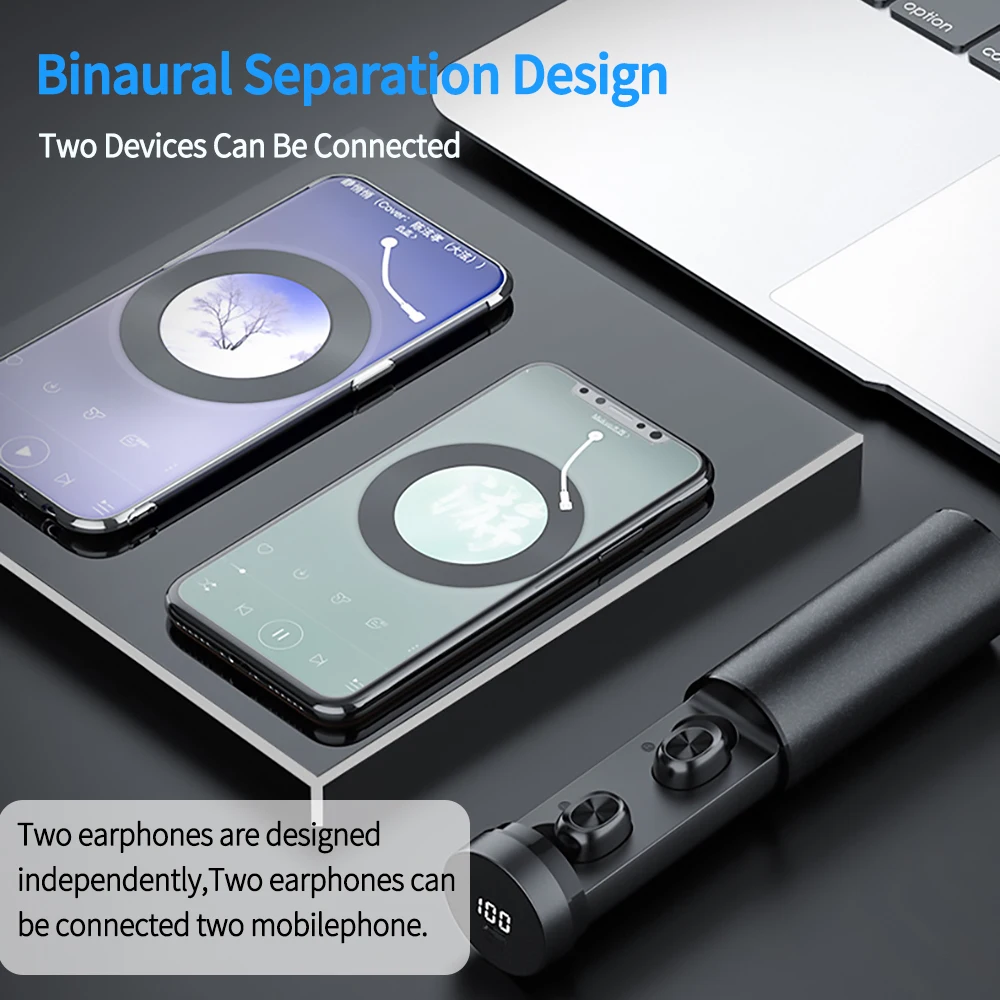 TWS  Bluetooth Earphone 5.0 Wireless Stereo HIFI True Wireless In-ear Earbuds Sport Gaming Earphones For Xiaomi Samsung With MIC