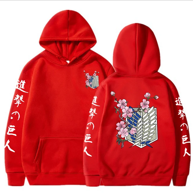 Anime Hoodie Attack on Titan Hoodies Men Women Sweatshirts Harajuku Oversized Sweatshirt Pullover Streetwear Hip Hop Clothing Red