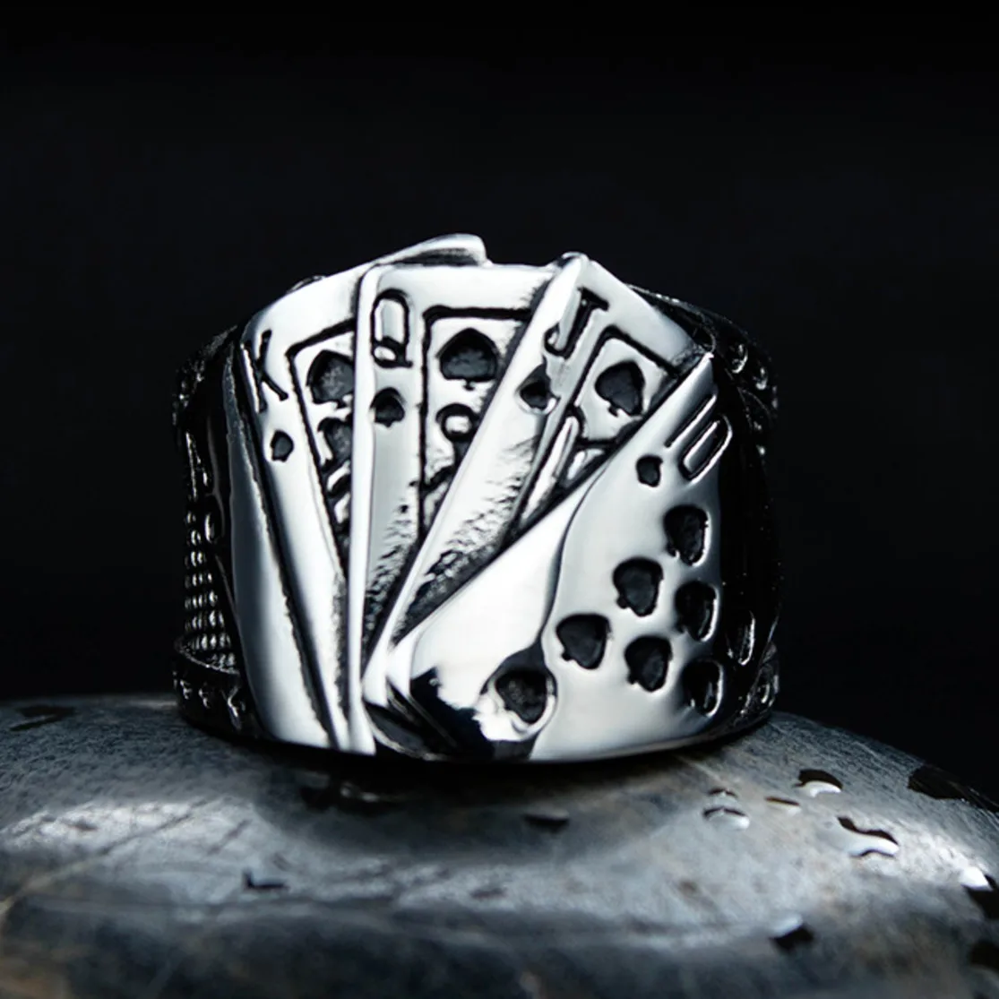 Mago Da Uomo Poker Anello Goth In Acciaio Inossidabile Per Lucky Las Vegas Picche Giochi Fidanzato Regalo Fascia Hippie Gioielli Hip Hop