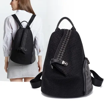 

Women Bag 2019 New Korean Version of The Leather Backpack Women's Backpack Casual Wild Rivet Dumplings Package