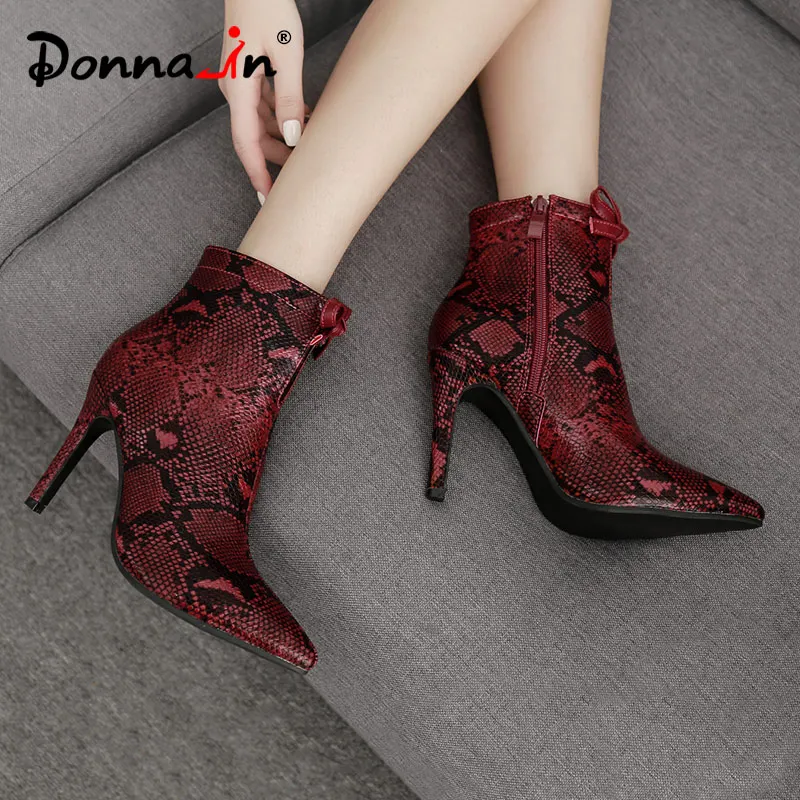 

Donnain Snake Print Ankle Boots for Women Sexy Pointed Toe High Heels shoes Fashion Zapatos Mujer 2019 Waterproof Boots Women
