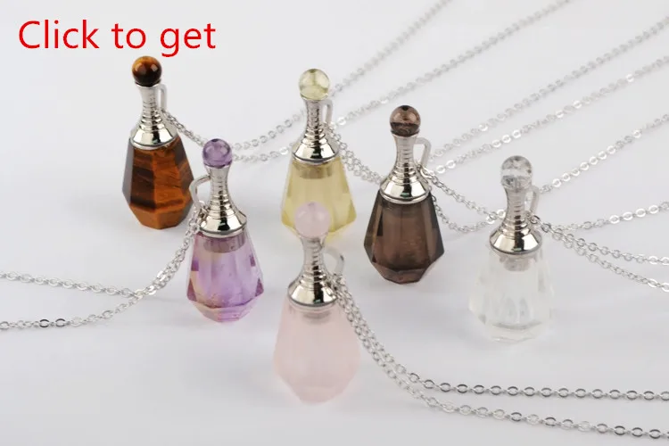 BOROSA 3Pcs 26inch Perfume Bottle Necklace Gild Natural Gems Stone Essential Oil Diffuser Rose White Quartz Jewelry WX1223-N