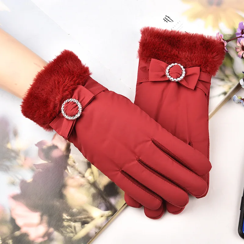 

cold-proof cotton gloves female warm student cute Korean version touch screen plus plus thick riding gloves cashmere gloves