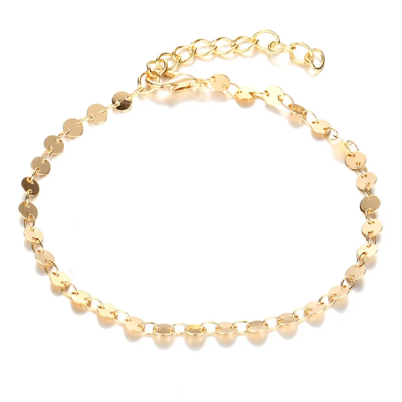 

Fashion Foot Chain Jewelry Personality Simple Gold Silver Anklets for Women Retro Alloy Sequins Ankle Bracelets Femme