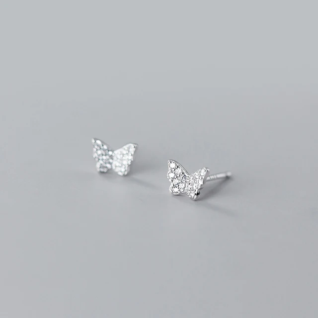 Modian Pure 925 Sterling Silver Clear CZ Sweet Cute Flying Butterfly Stud Earrings for Women Fashion Insect Ear Pin Fine Jewelry 6.5MM