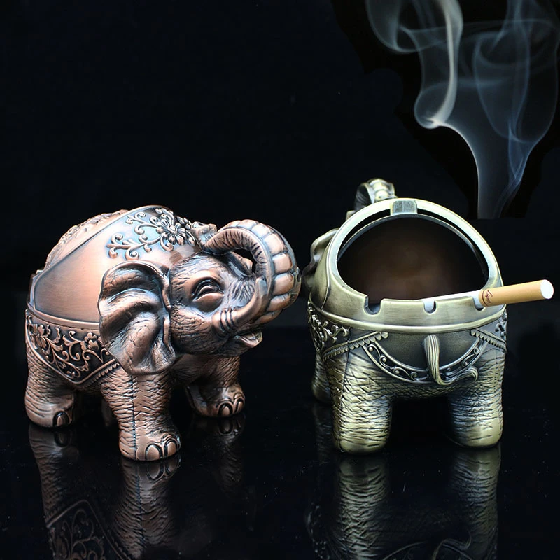 

Creative Ashtray Elephant Shaped Metal Seal Ashtray With Lid Anti-fall Windproof Personality Home Decor Ornaments