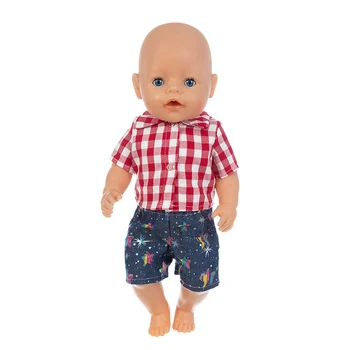 通販 生まれ新赤ちゃんフィット17インチアメリカ43センチメートル人形の服のアクセサリー赤チェック柄シャツジーンズパンツ誕生日ギフト
