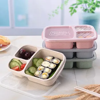 

Picnic Wheat Straw Fiber Compartment Meal Storage Lunch Container Food Preparation Box Outdoor Camping Light Meal Lunch Box