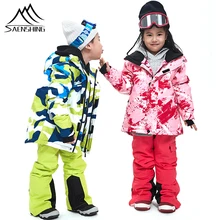 Лыжный костюм для мальчиков комплект из 2 предметов, куртка для сноуборда и штаны детские лыжные брюки ветронепроницаемый водонепроницаемый теплый лыжный комплект для мальчиков и девочек, зимняя куртка