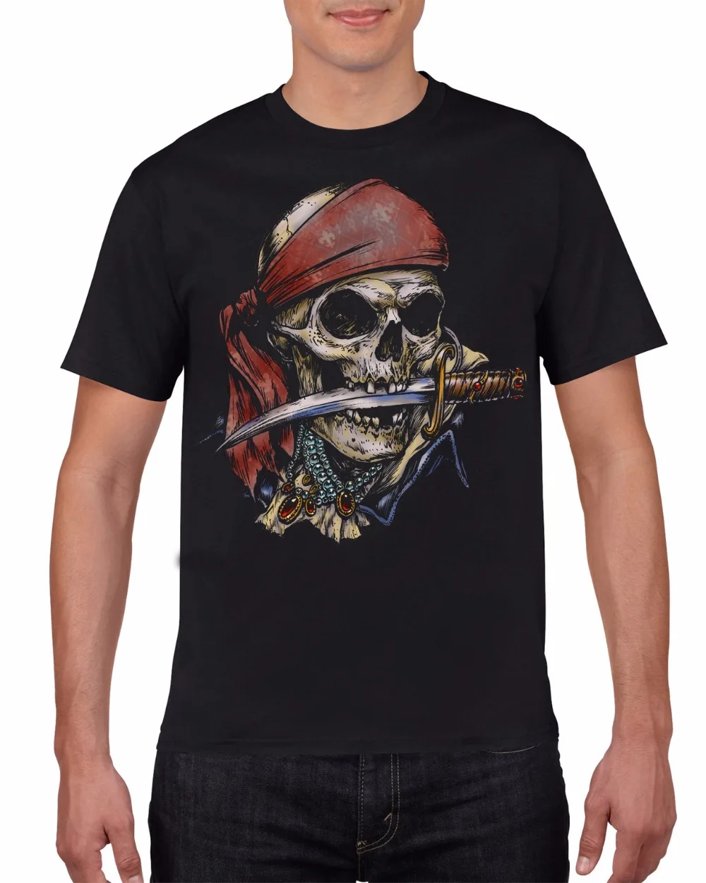 Brand New Tee Shirt Design pirate Skull Knife In Mouth O-Neck Tee shirt  High Quality Men T Shirts streetwear - AliExpress