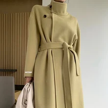 winter High quality elegant soft long handmade cashmere wool coat jacket female