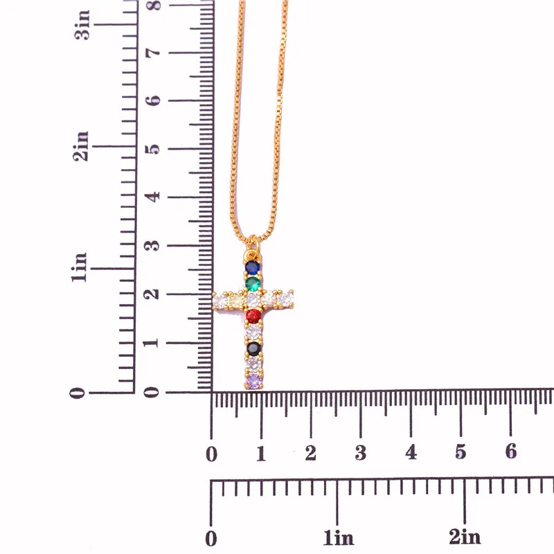 Радужное циркониевое ожерелье небольшой свежий крест кулон инкрустация Цвет Набор из циркония цвет гламурный пара ювелирных аксессуаров подарок