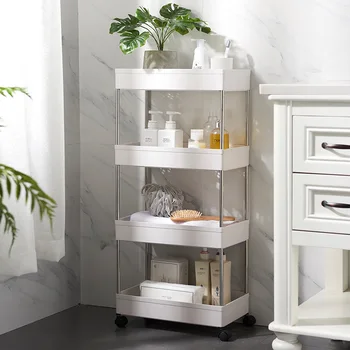 

2/3/4 Layer Storage Holder with Wheels Multilayer Removable Gap Rack Bathroom Supplies Shelf Fridge Side Shelf Kitchen Organizer