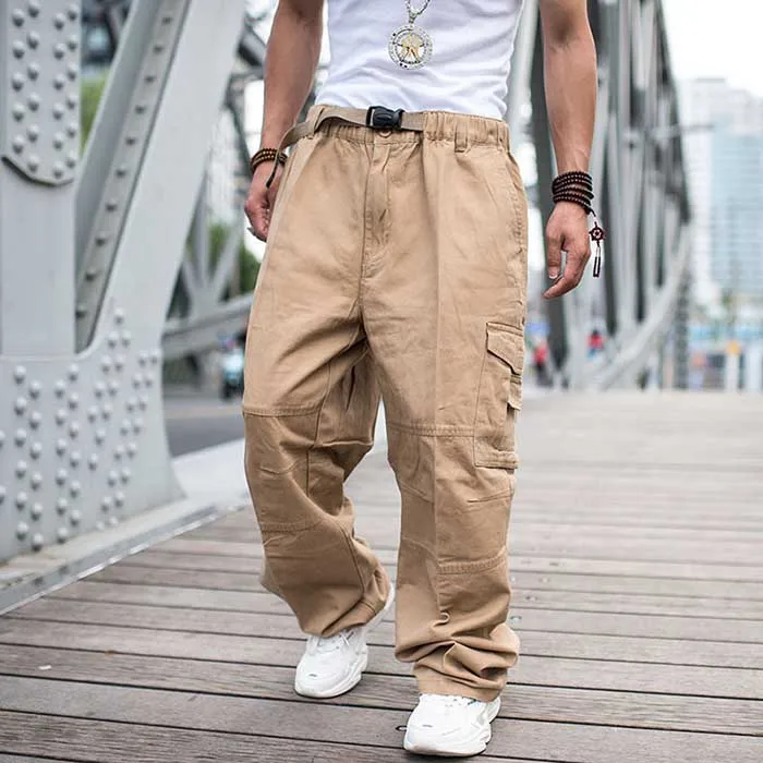 Trendy Loose Baggy Cargo Pants Men Casual Hiphop Harem Cotton Straight Trousers Wide Leg Plus Size Streetwear Clothing genie pants