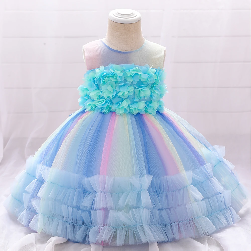 2024 Colorful Cake Flower 1 Years Birthday Dress For Baby Girl Clothing Baptism Lace Princess Dresses Party Wedding Formal Dress