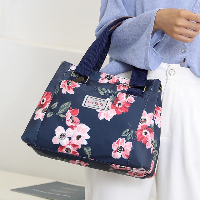 Fashion Floral Pattern Women Handbag High Quality Durable Waterproof Nylon Shoulder Bag 3 Layers Large Capacity Women Tote Bag 6