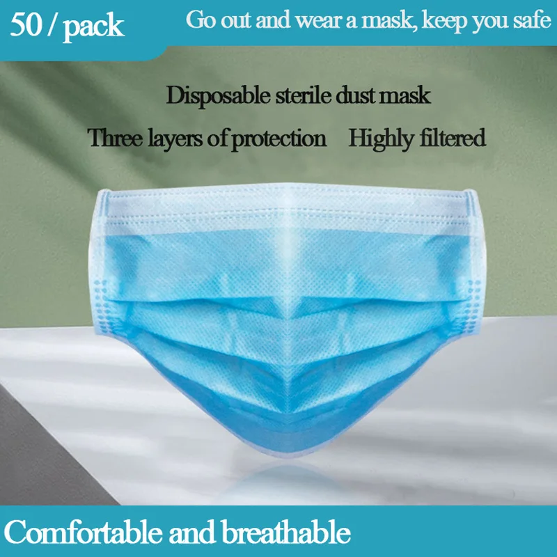 

50pcs Solid Color non-woven Disposable Masks Anti-virus Anti-formaldehyde Anti-odor Anti-bacterial Protective Mask