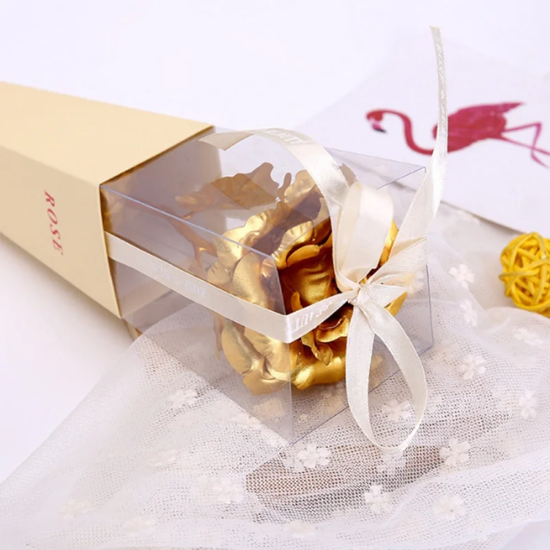 Золотая Роза имитация золотой фольги искусственные сушеные цветы подарок с коробкой праздничные вечерние подарки на день Святого Валентина - Цвет: Золотой