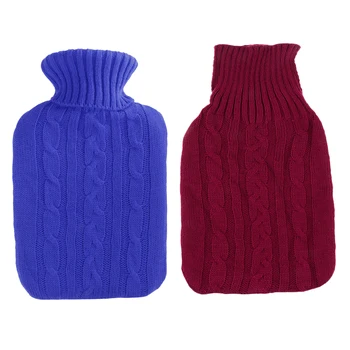 

2 Pieces Knitted Cover Case For 2000ml Rubber Hot Water Bottle Bag Blue Red