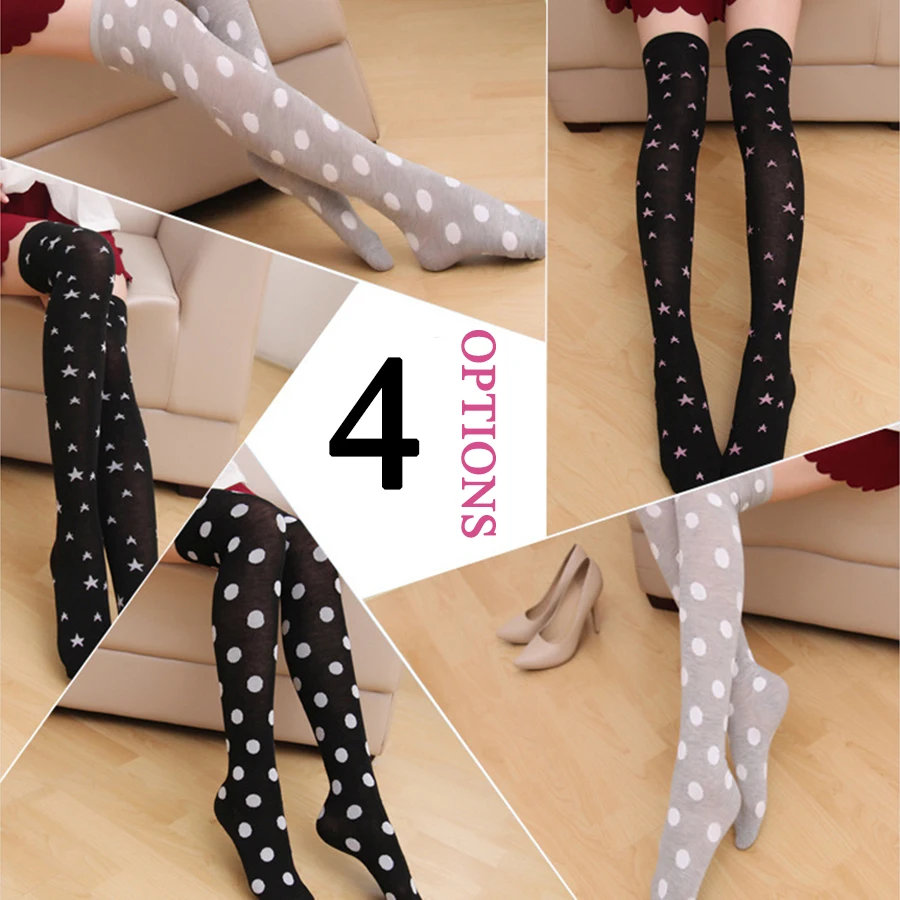 3 Pairs/Lot Women Stockings Socks Stars Circle Over Knee Hight Cotton Sexy Slim Ladies Girls Christmas Halloween Gift 12 Styles