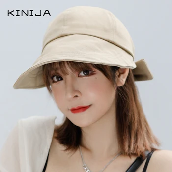 

New summer women fashionable sunshade fisherman cap bucket cap hip hop hat solid color adjustable Panama hat with big brim