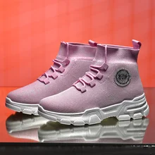 NIKEZI/уличные модные женские ботинки с высоким берцем; вязанные слипоны из сетчатого материала; Повседневная обувь для студенток на высоком каблуке; Дорожный носок