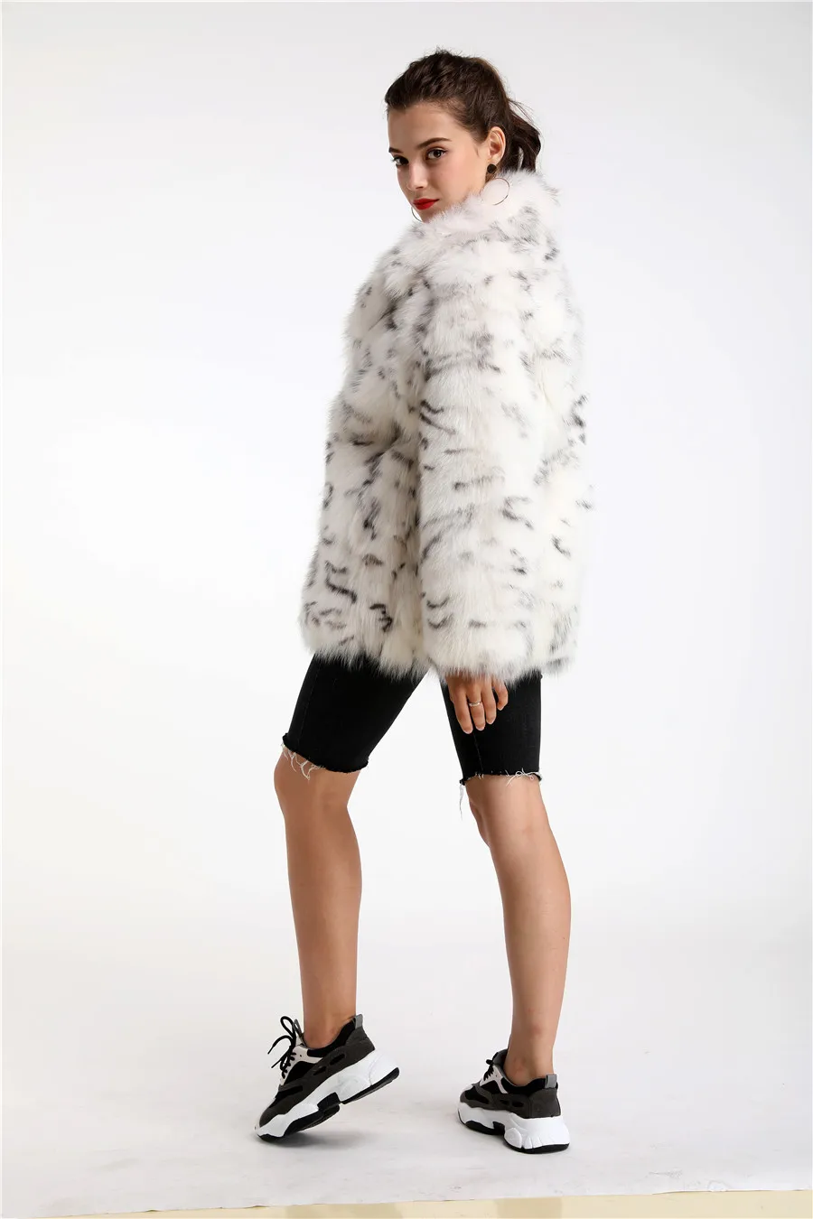 Maylofuer шуба из натурального Лисьего меха леопардовый узор натуральный Лисий мех куртки большой воротник Мода темперамент женщин теплый мех пальто