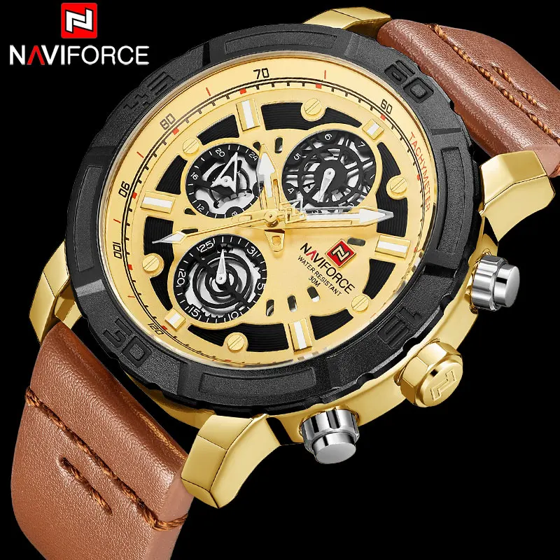 2019 NAVIFORCE Топ Роскошные мужские 24 часа Дата аналоговые кварцевые часы кожаный