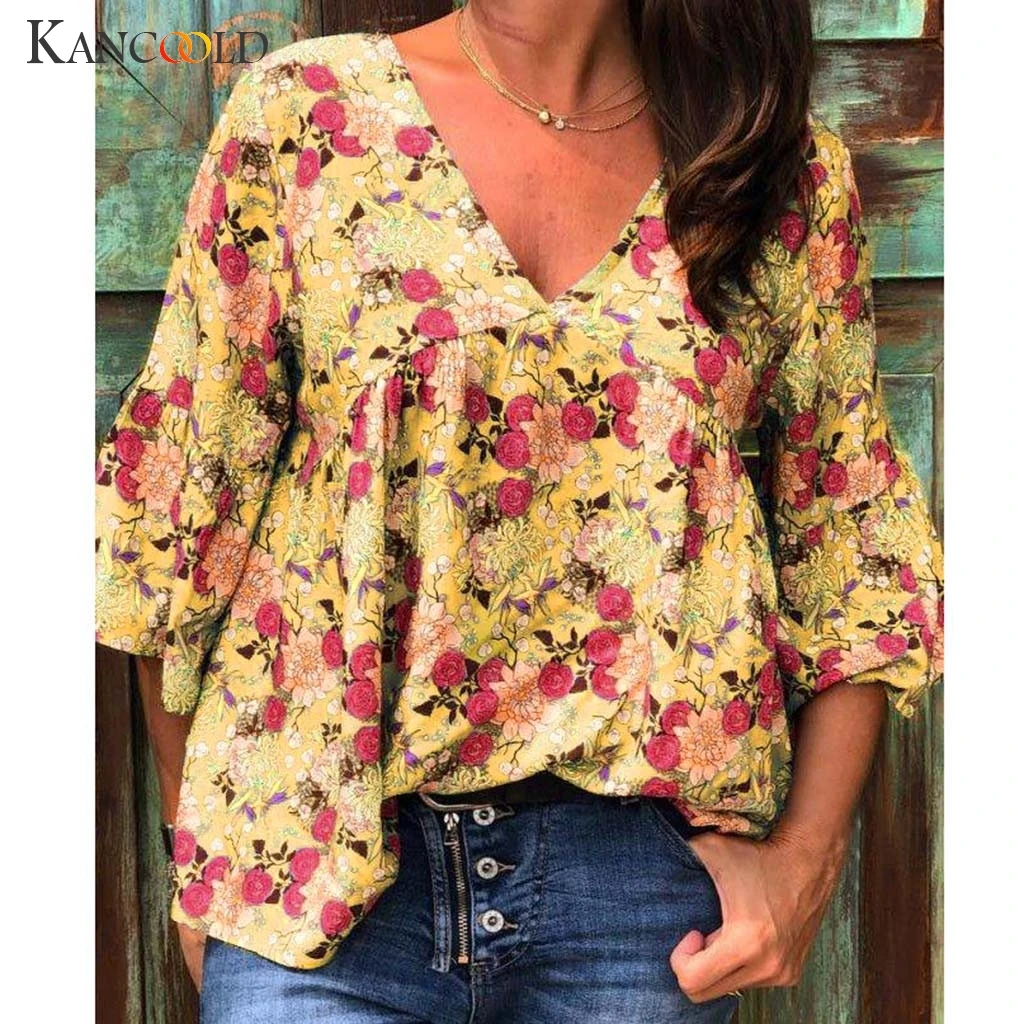 Женская футболка с коротким рукавом V-образным вырезом и принтом | одежда