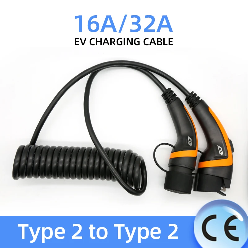 16A 32A EVSE Charging Cable Type2 To Three Phase Electric Vehicle Cord for Car Charger Station Spiral IEC 62196-2 | Автомобили и