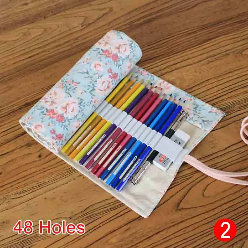 2-48 holes Чехол для карандашей, школьный холщовый рулонный чехол, косметический чехол для кистей для макияжа, чехол для карандашей, сумка для штор с рисунком, GY88 - Цвет: 2-48 holes