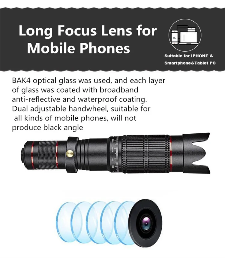 Универсальный зажим 8X 12X 18X 20X 36X зум сотовый телефон телескоп объектив Внешний объектив для смартфонов для iPhone samsung huawei mi