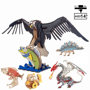 

DIY 3D Wooden Puzzle Toys Assembly Model Toys Flying Dragon Carp Eagle Cat Stegosaurus Toys for Children Kids Gift