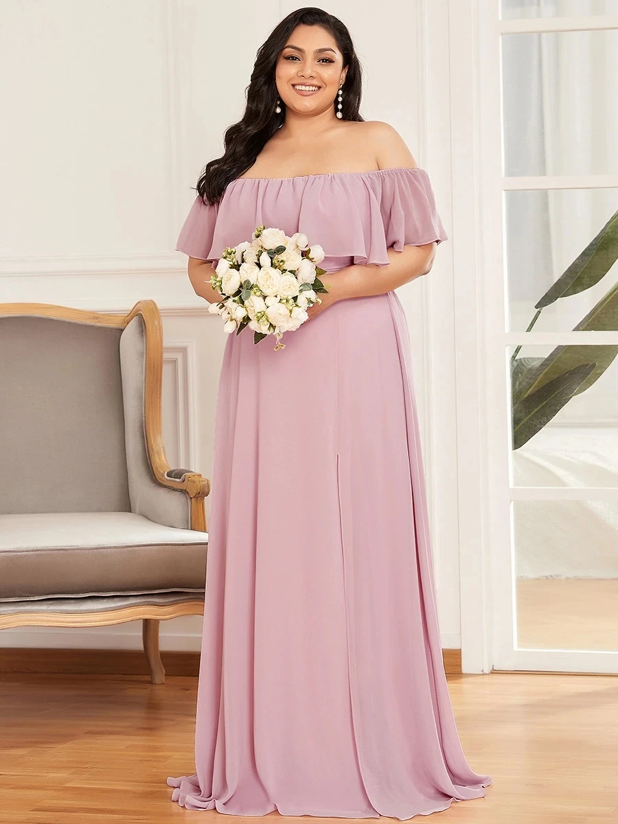 Elegant Sexy Evening Dress Women's Off Shoulder Ruffle Thigh Split Wholesale Ever Pretty 2022Bridesmaid Dresses Vestidos De Gala