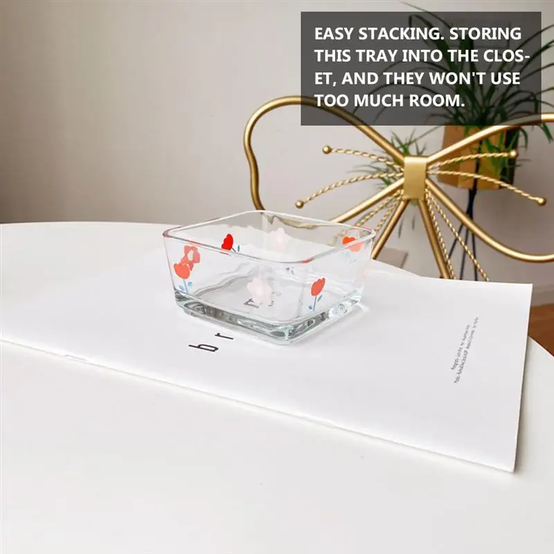 4pcs Glass Bowls Multifunction Salad Bowl Square Fruit Vegetable Bowl Home Kitchen Gadget Eco-Friendly Noodle Snack Dish Plate