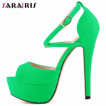 

SARAIRIS Open Toe Solid Party Clubwear Handmade Sandals Women High Heels Ankle Strap Sandals Ladies Summer Shoes