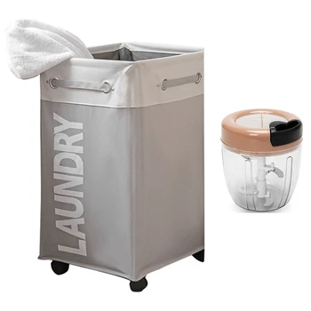 

NEW-Dirty Clothes Laundry Basket Foldable Storage Basket Light Gray & White & Manual Vegetable Cutter Slicer