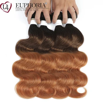 

1B/4/30 Body Wave Brazilian Human Hair 3 Bundles Ombre Brown Red Blonde Colored Remy Hair Bundles Weaving Extension EUPHORIA