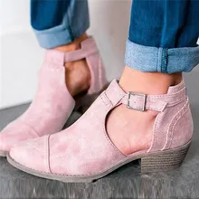 Botas hasta el tobillo de tacón medio para Mujer, color rosa, Vintage, puntiagudas con hebilla, zapatos informales con correa, Botas de cuero de talla grande para otoño para Mujer #45