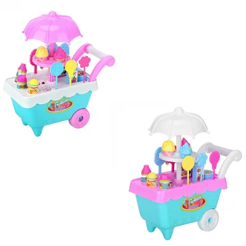 

19Pcs Set Ice Cream Trolley Cart Plastic Pretend Play Food Dessert Toy for Children Kids