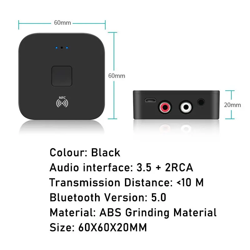 Bluetooth 5.0 3.5mm AUX RCA Jack NFC HiFi Wireless Adapter& Microphone Handsfree Call Bluetooth Car Audio Receiver