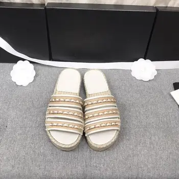 

New Summer Shoes Women Leisure Women Slippers Fashion New Flats Genuine Cow Leather Metal Decor Women Slippers Zapatos De Mujer