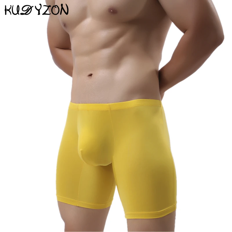 Ice Silk Long Men Boxer Low Waist Solid Men Underwear Boxer Shorts Long