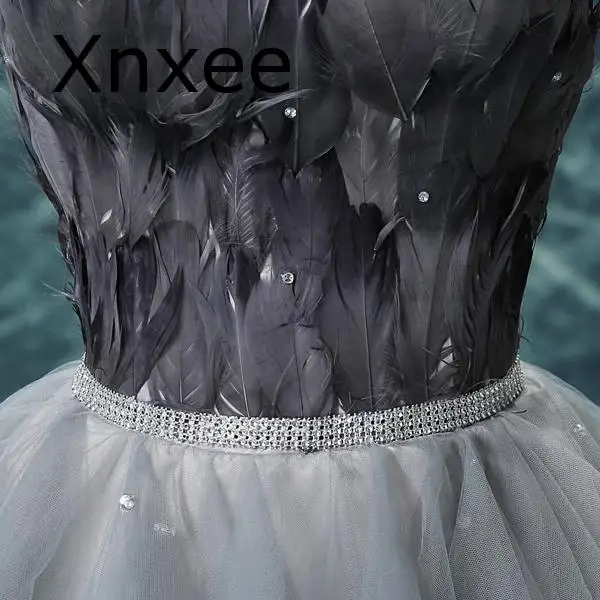 Xnxee Sexy Off-the-shoulder Short Front Back Long Black Feathers Dresses Banquet Party Dress