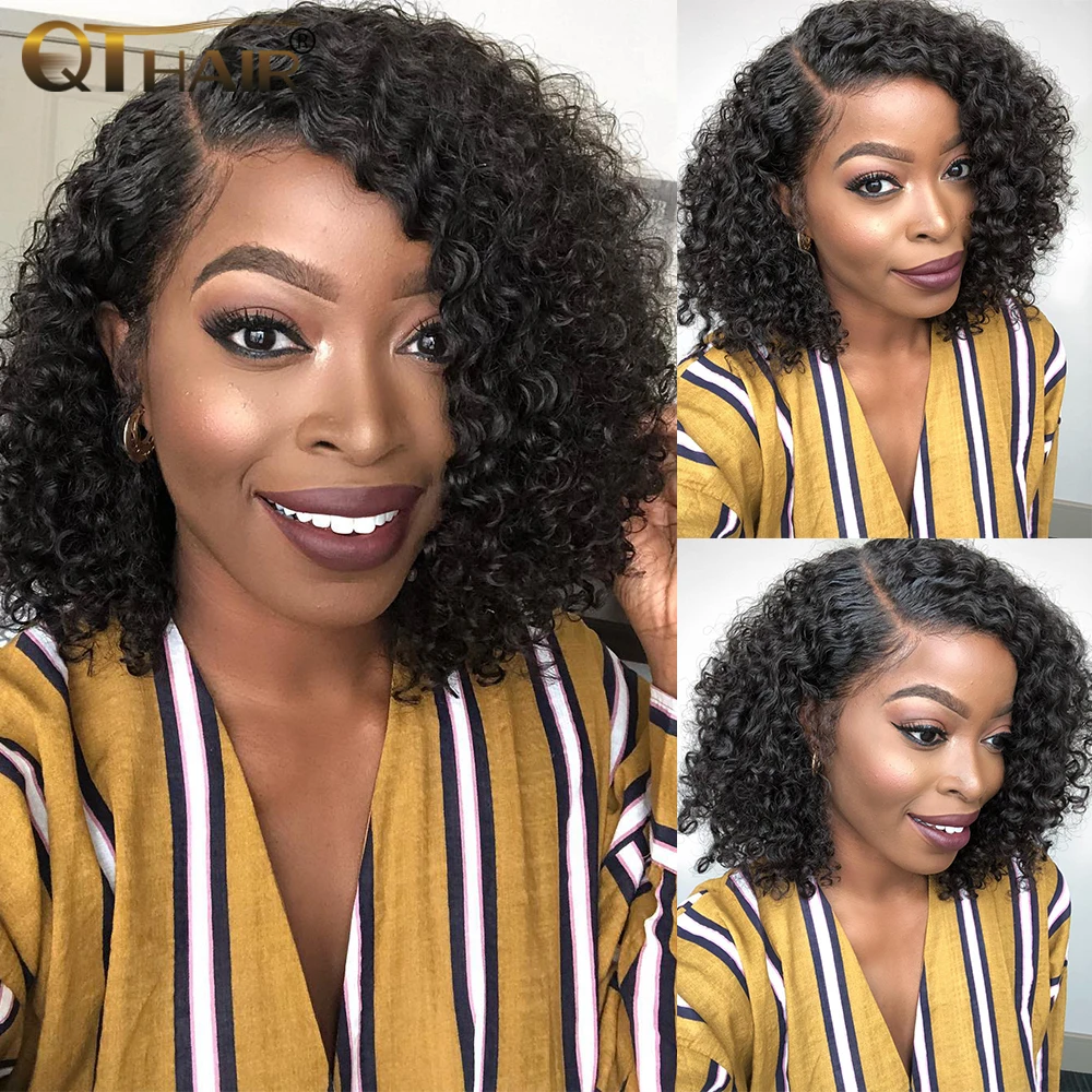

Brazilian Curly Lace Front Human Hair Wigs Short Bob Wig With Preplucked Hairline For Black Women QT Remy Bob Lace front wigs
