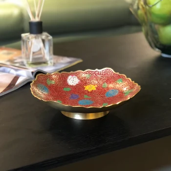 

Copper Storage Hand Carved Texture Tray Jewelry Display Plate Necklace Ring Earrings Display Tray Creative Decoration Organizer