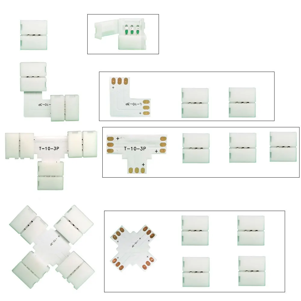 Connecteurs L / T / X 10mm 2/3/4/5 broches, 5 pièces à souder gratuitement pour bande lumineuse Led WS2811 WS2812b WS2813 WS2815 RGB RGBW RGBWW