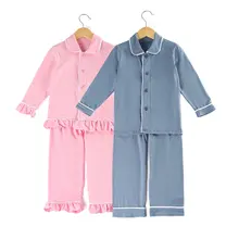 Пижамы для девочек и мальчиков милая детская одежда однотонный хлопковый детский пижамный комплект с оборками для малышей, одежда для сна для детей от 12 месяцев до 8 лет
